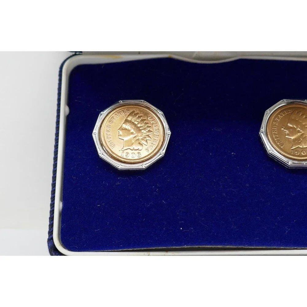 Swank 1905 1906 Indian Head Penny Coin Cufflinks